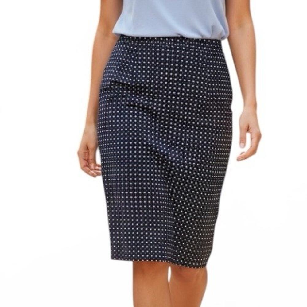 Coldwater Creek Pencil Skirt 12 Mini Square Motif Knit Black White Zip Back NWT